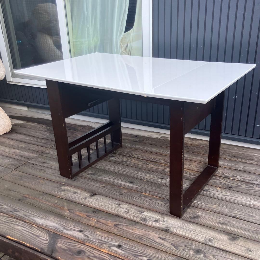 北欧レトロ ニトリ オープンシェルフ付きバタフライテーブル ダイニングテーブル