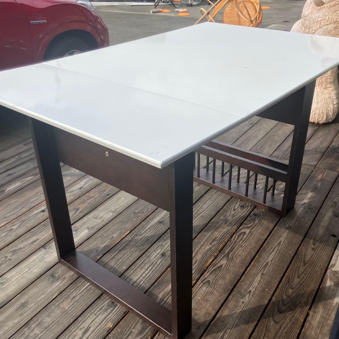 北欧レトロ ニトリ オープンシェルフ付きバタフライテーブル ダイニングテーブル