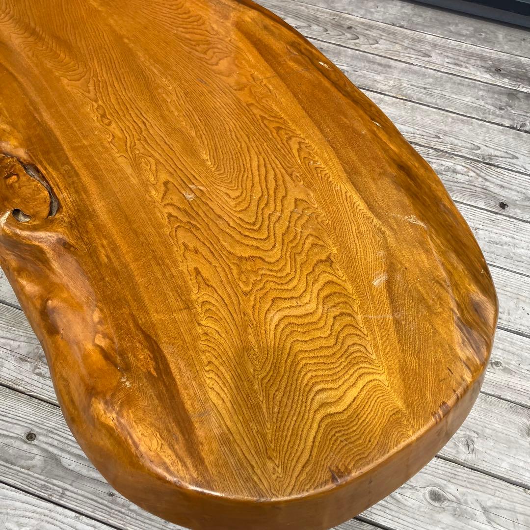 昭和レトロ 木製 天然木 欅材 一枚板 脚付き 座卓 センターテーブル 古家具