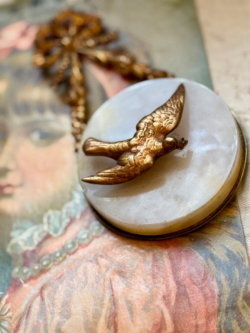 フランス　アンティーク　＊鳥のモチーフ&リボンフレーム＊　飾り　大理石