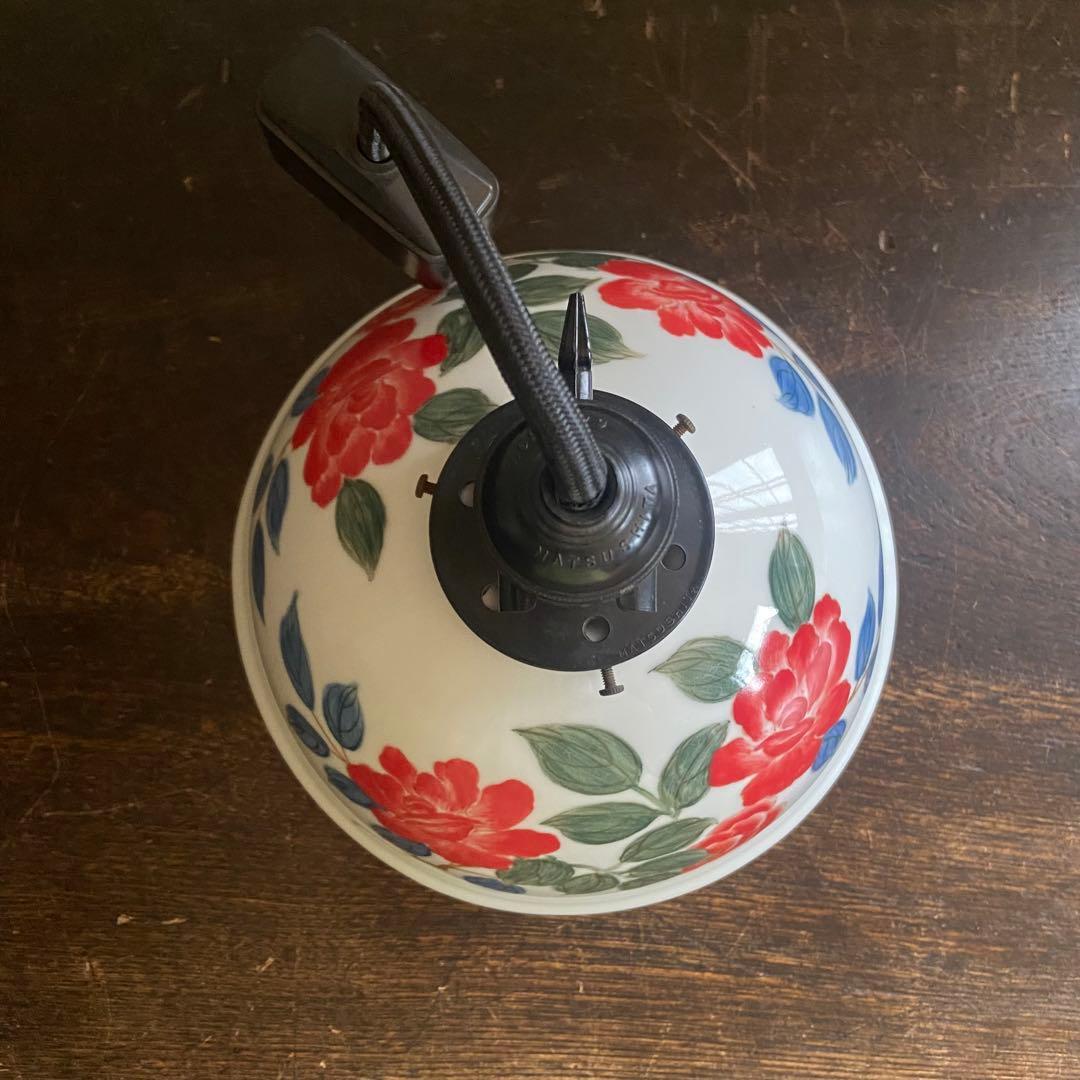 アンティーク照明　電笠　薔薇絵付　磁器シェード　ペンダントライト