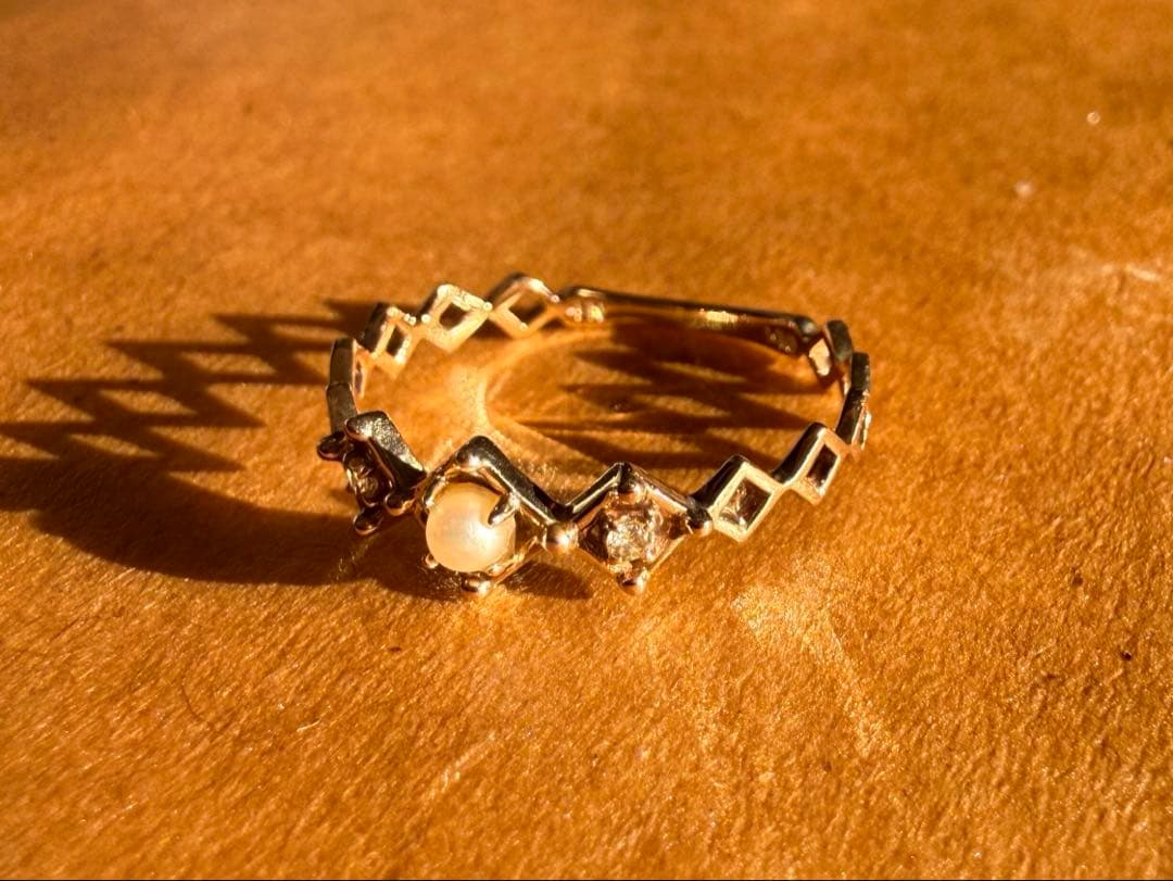 幾何学模様 パール オープンリング