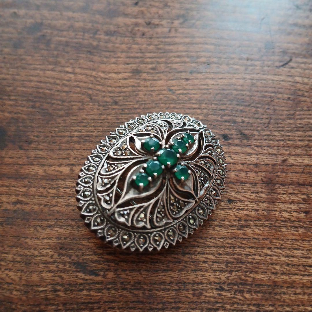 シルバー925 マーカサイト クロス デザイン ブローチ、ペンダント兼用 レトロ