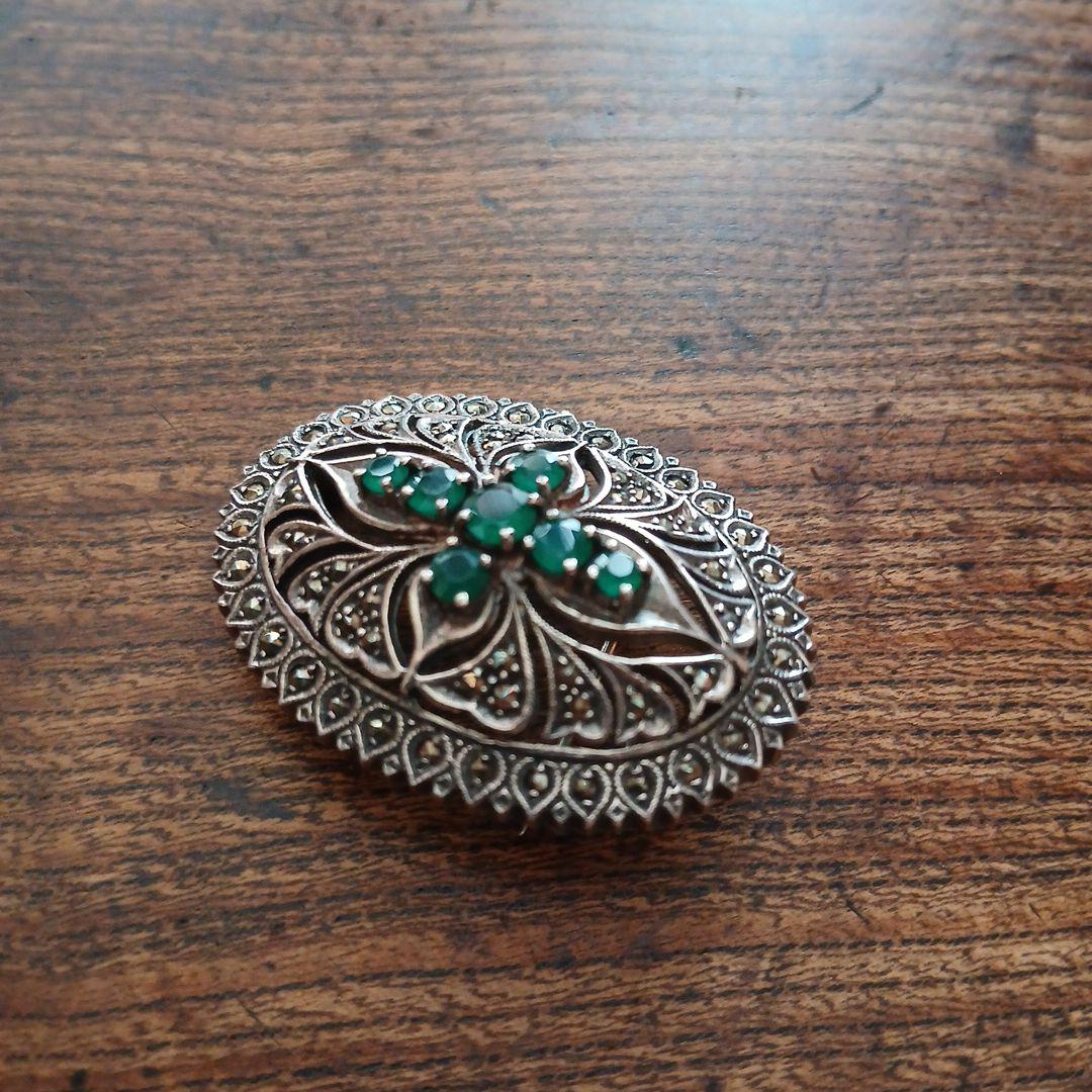 シルバー925 マーカサイト クロス デザイン ブローチ、ペンダント兼用 レトロ