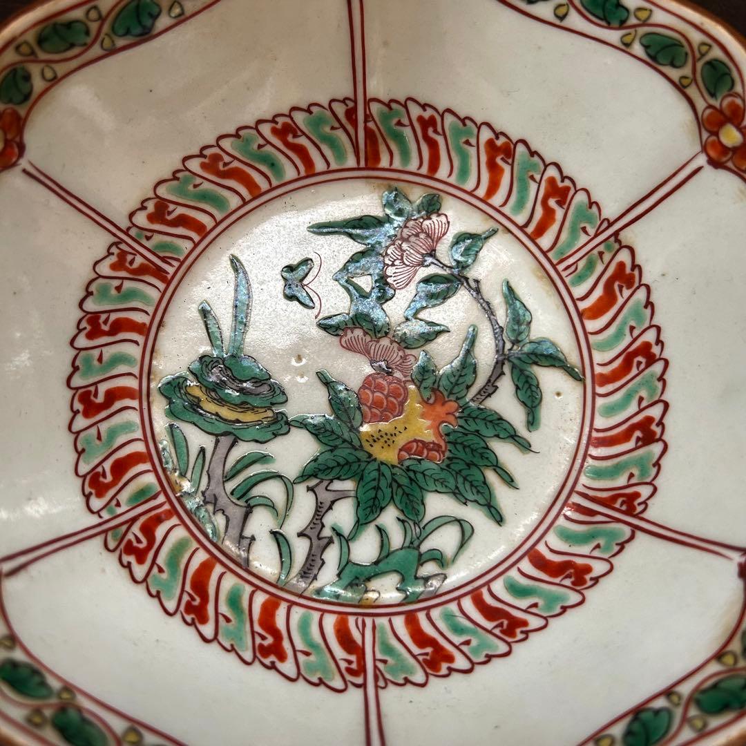明末清初　赤絵柘榴図皿　無傷　本物保証