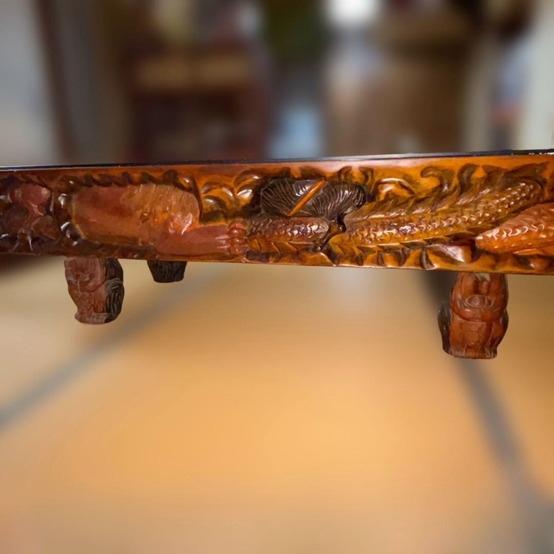 中国美術　木彫　彫刻　座卓　一枚板　テーブル