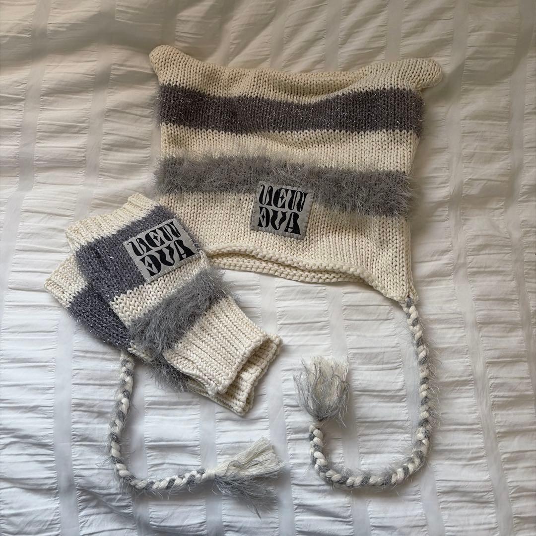 NEWAVE 猫耳ニット帽 アームウォーマーセット