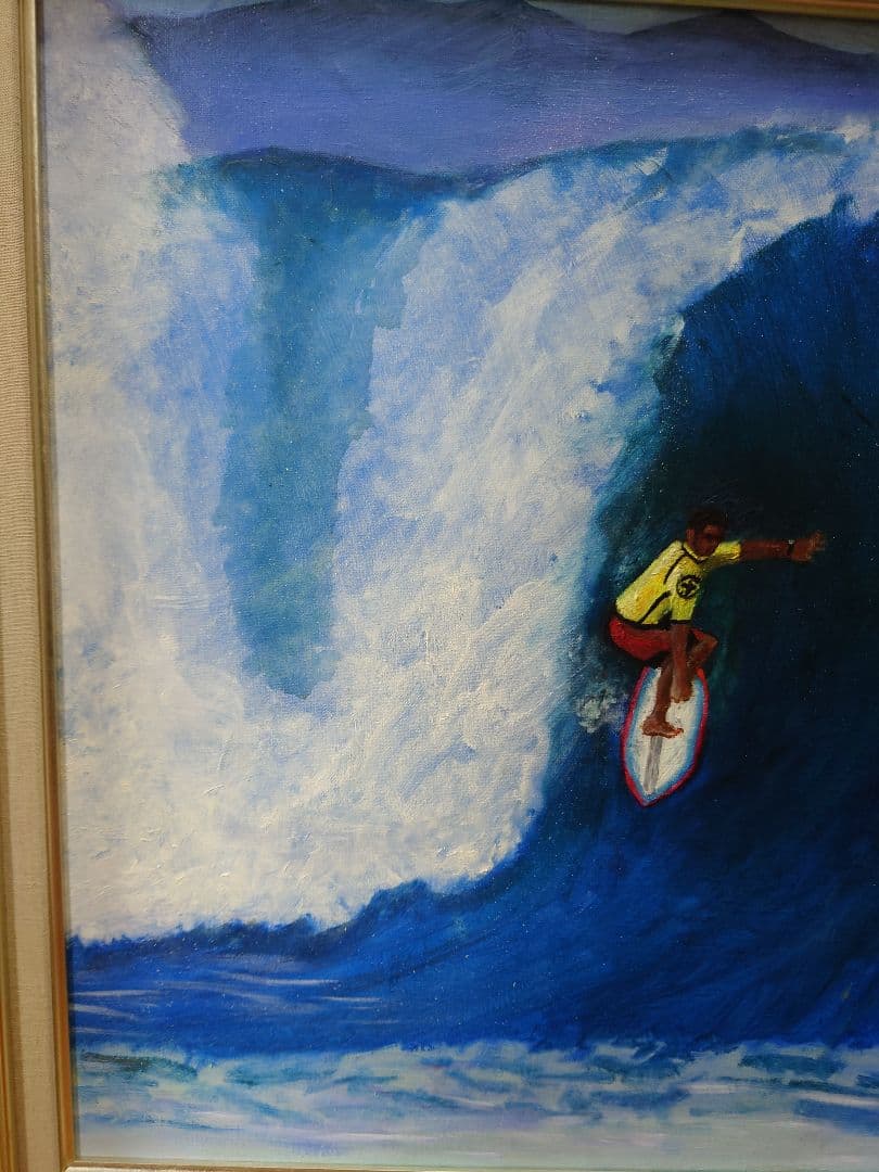 DAIKI 「ビック ウェーブ」真筆 油絵 絵画 サーフィン 波乗り