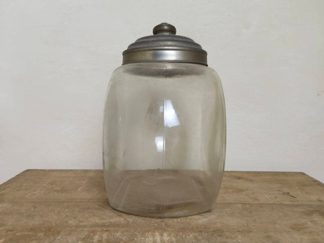 ★昭和レトロ ガラス瓶 ブリキ蓋付き 駄菓子屋 保存瓶 古道具 高さ約21cm
