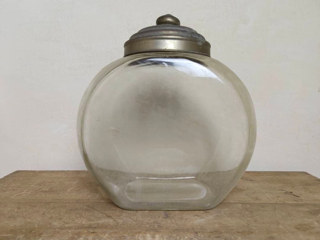 ★昭和レトロ ガラス瓶 ブリキ蓋付き 駄菓子屋 保存瓶 古道具 高さ約21cm