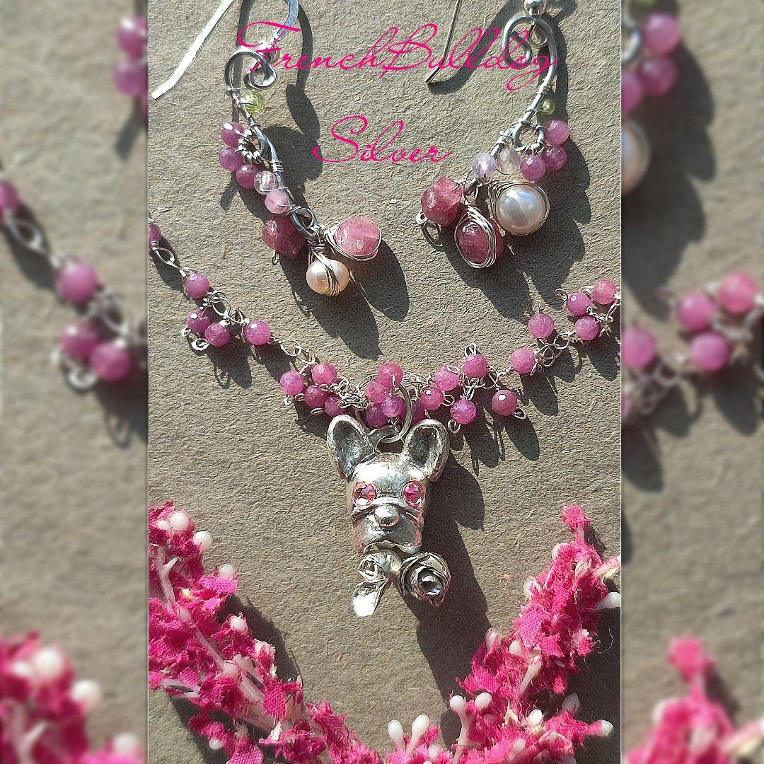 純銀 『フレンチブルドック　ルビーネックレス』贈り物　犬友さん