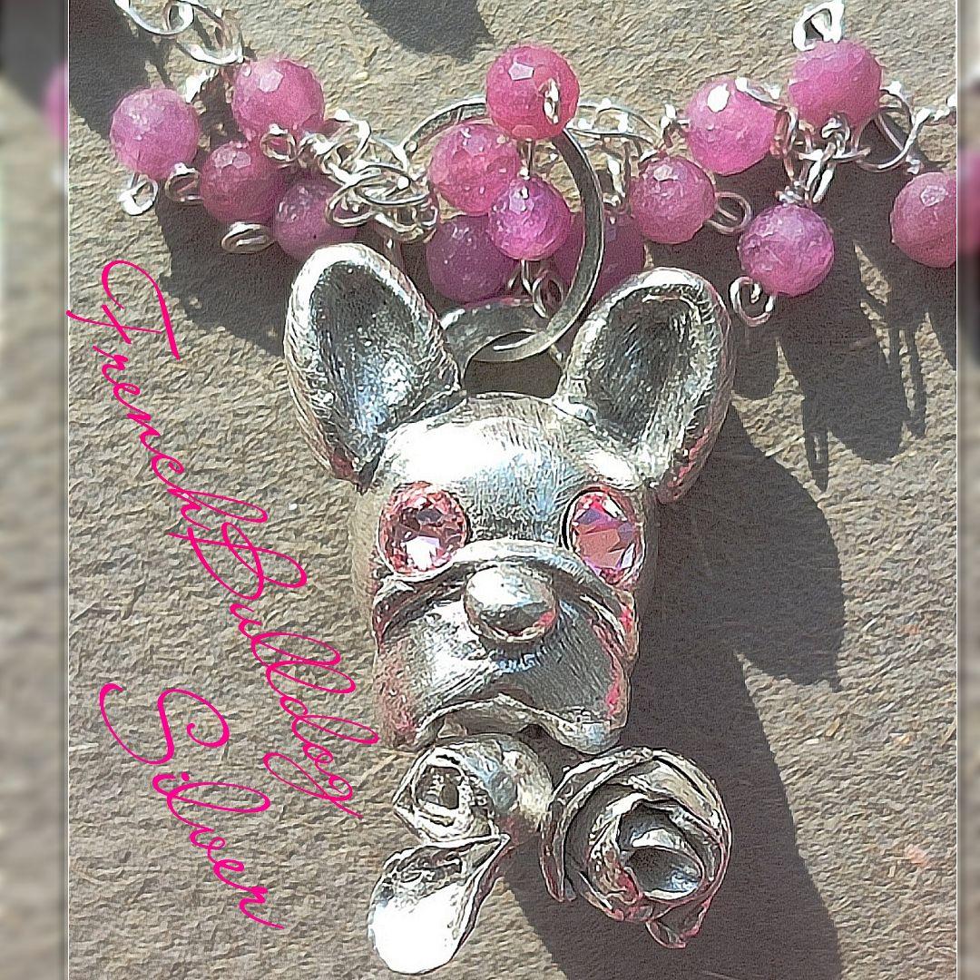 純銀 『フレンチブルドック　ルビーネックレス』贈り物　犬友さん