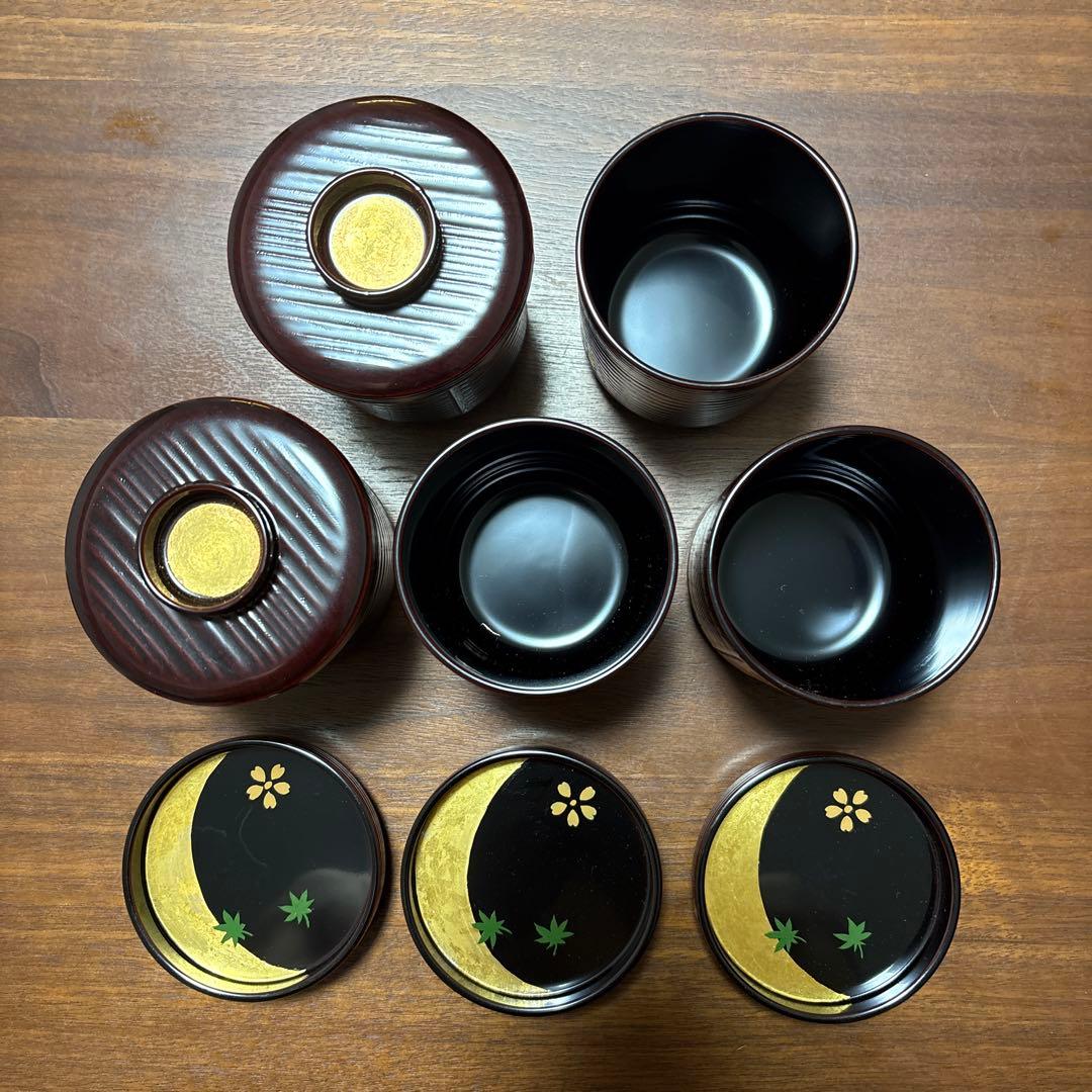 漆器 お椀 5個セット 月と紅葉デザイン