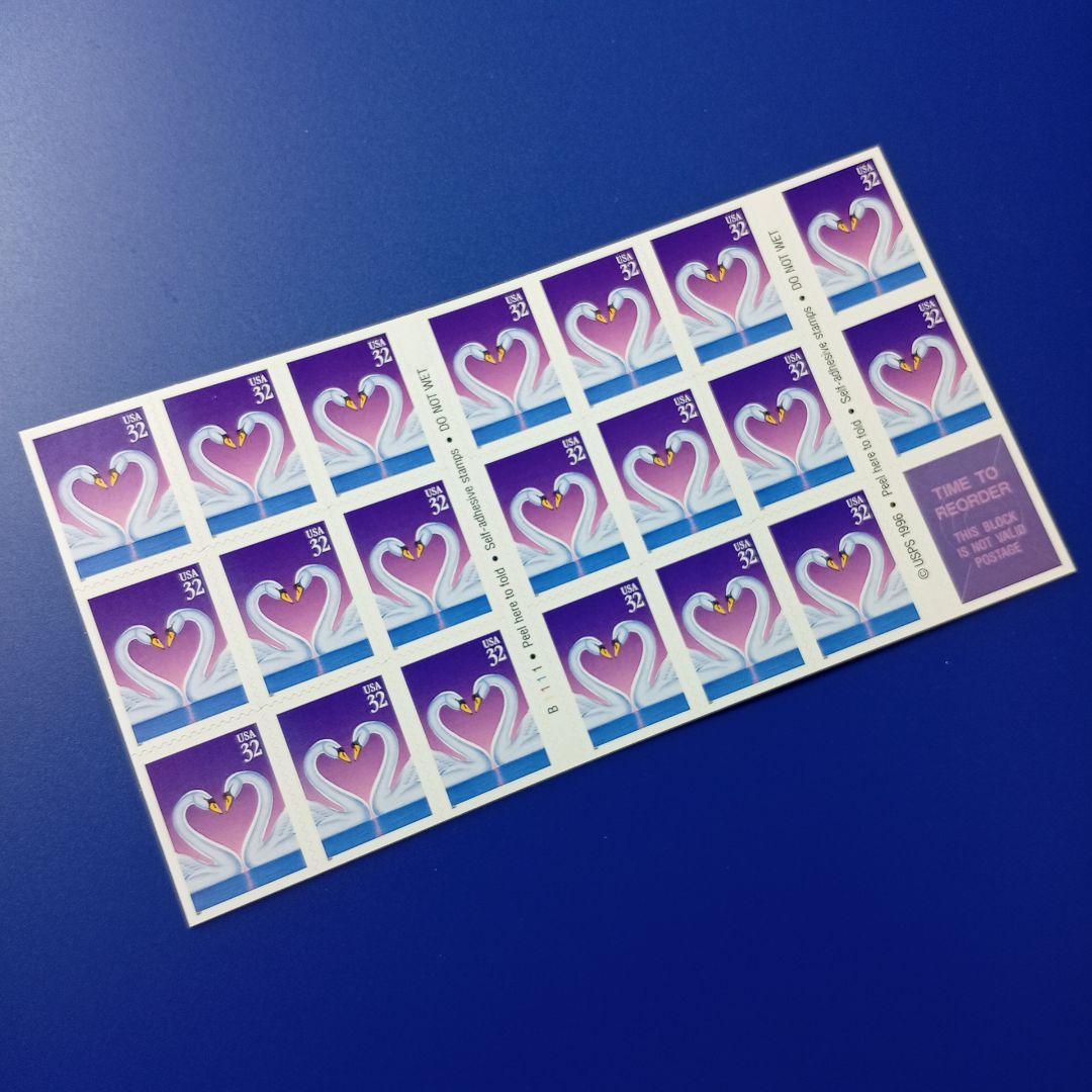 4678 外国切手 アメリカ USA 1997年 白鳥のハート20面入切手帳