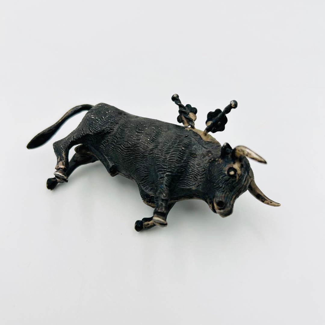 【STERLING925 銀　牛　ピックスタンド】 オブジェ 金属工芸86.0g