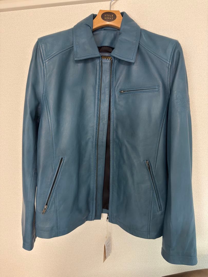 革ジャン ライダースジャケット 本革 羊革 柔らかいバイカー 襟付き　ヒース