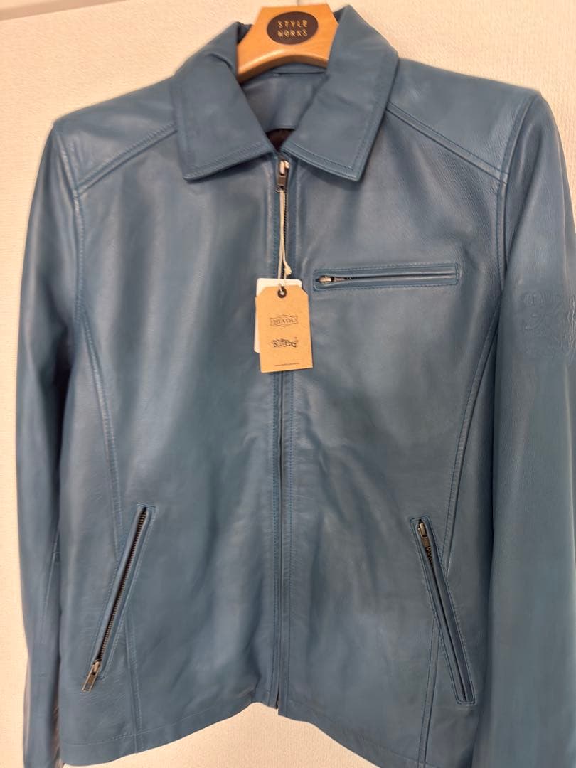 革ジャン ライダースジャケット 本革 羊革 柔らかいバイカー 襟付き　ヒース