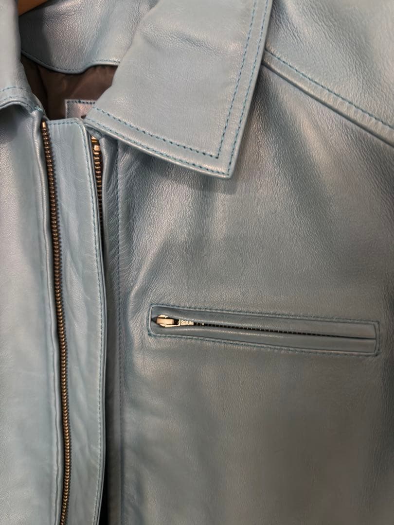 革ジャン ライダースジャケット 本革 羊革 柔らかいバイカー 襟付き　ヒース