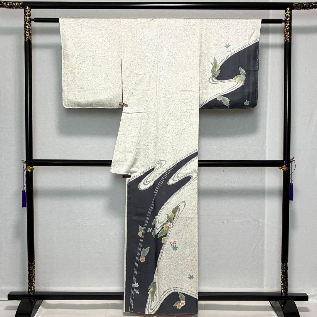 D57 訪問着 桜 流水 正絹 着物 袷 しつけ糸付き未使用極美品