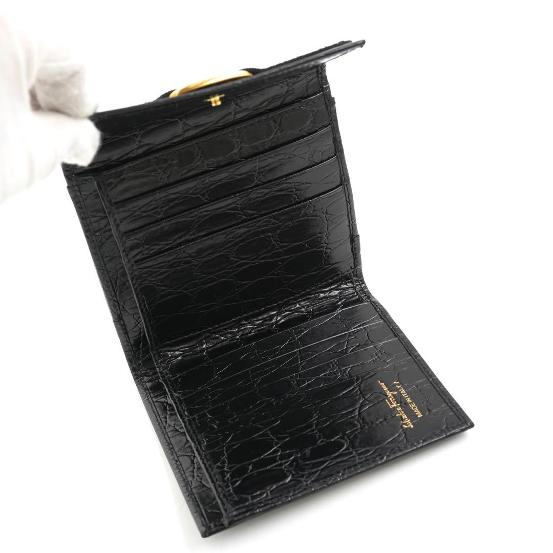 ✨未使用品✨　フェラガモ　ミニ財布　三つ折り　ヴァラリボン　がま口　クロコ型押し