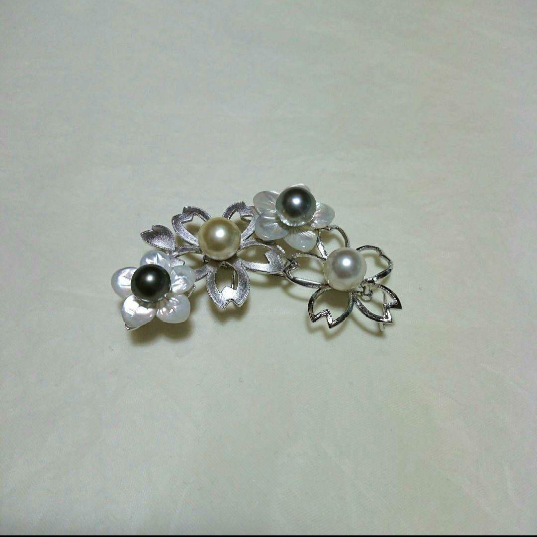 南洋真珠 白蝶貝 silver ブローチ 帯留 桜 梅