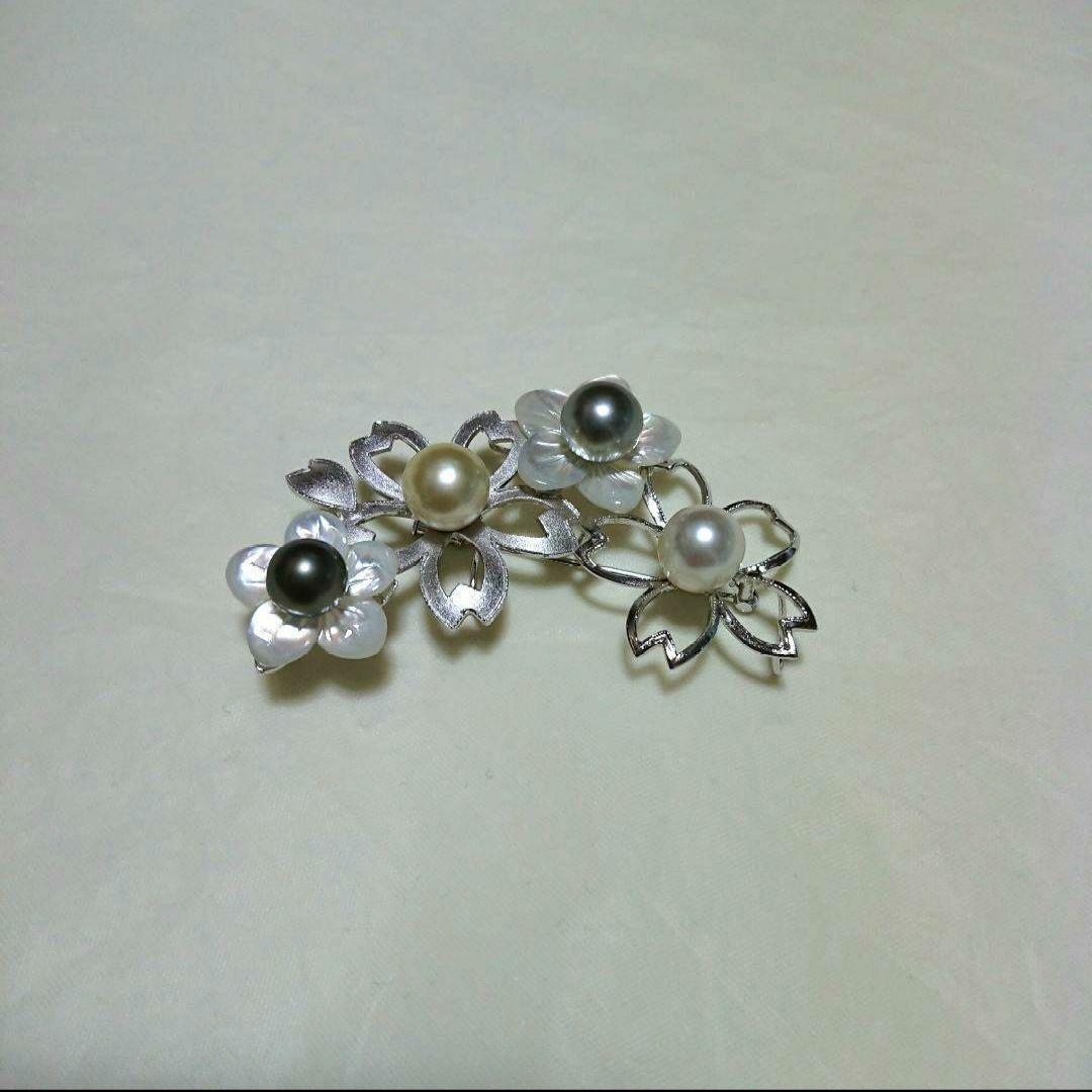 南洋真珠 白蝶貝 silver ブローチ 帯留 桜 梅