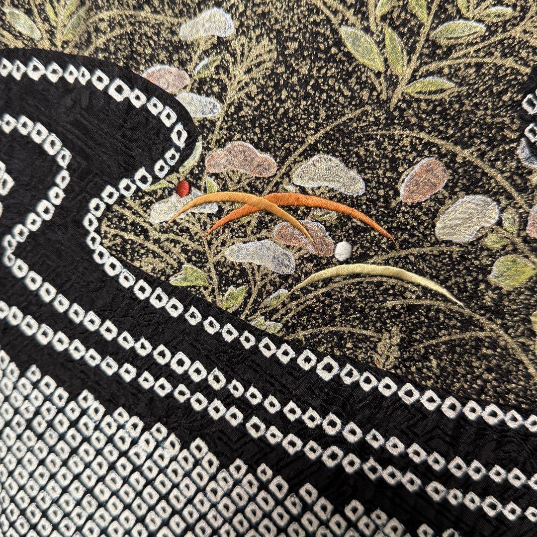 D19 訪問着 総絞り 花刺繍 正絹 着物 袷 極美品