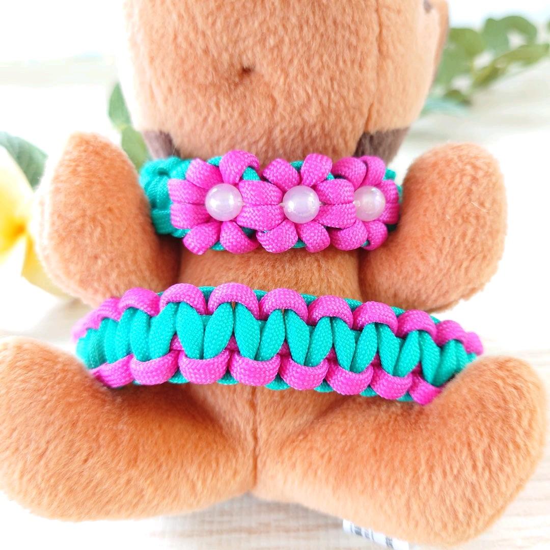 【完成品】パラコード　ハーネス　ピンクフラワー３個　№075