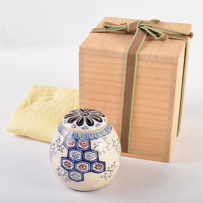 茶道具　京焼　京薩摩　色絵　香炉　時代箱付　M　R7714
