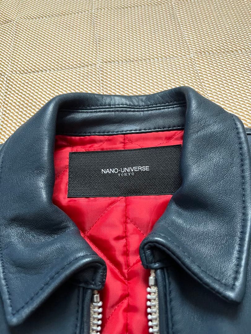NANO-UNIVERSE ネイビー レザーライダースジャケット