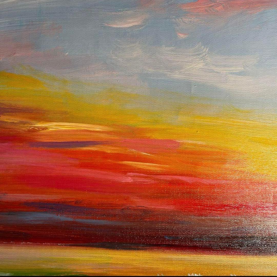 手書き油絵 sunset 額付き インテリア 油彩画