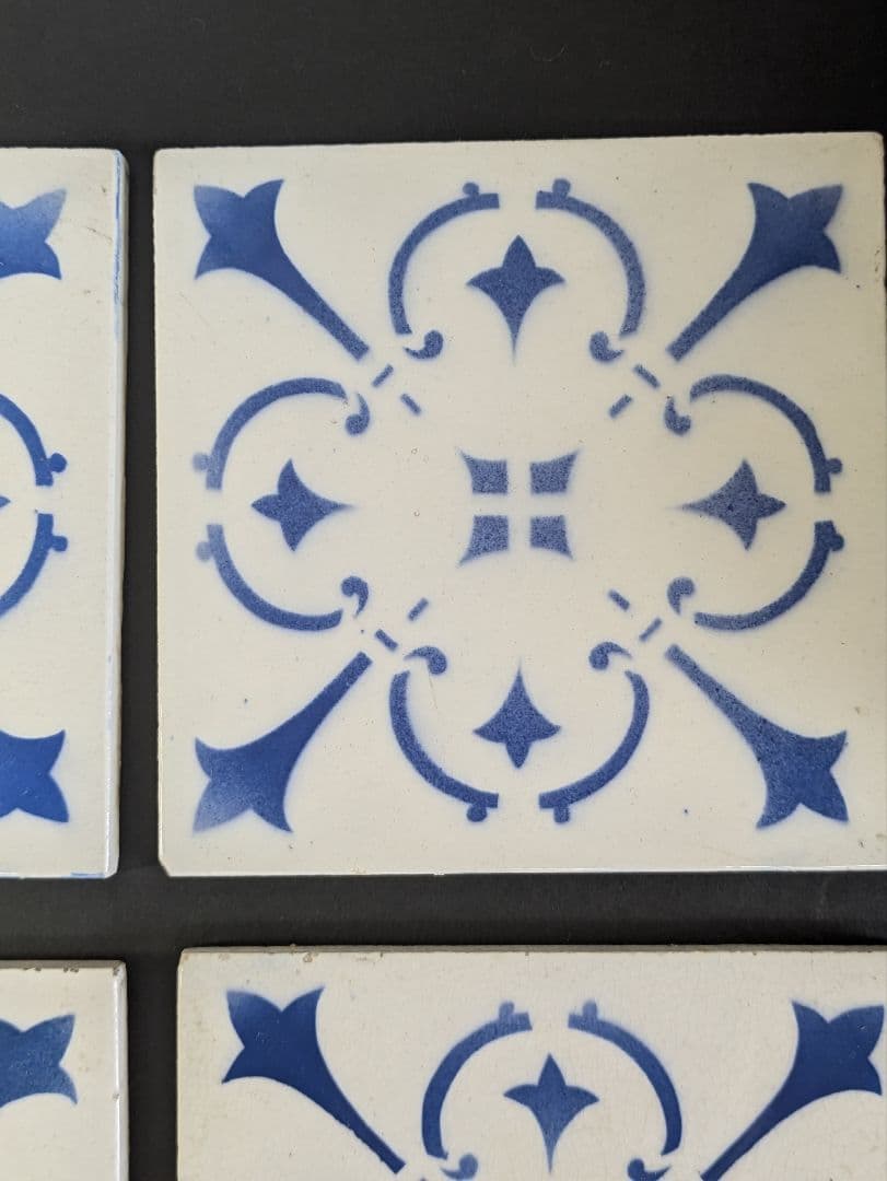 イギリス アンティーク ブルー&ホワイト タイル 6枚セット