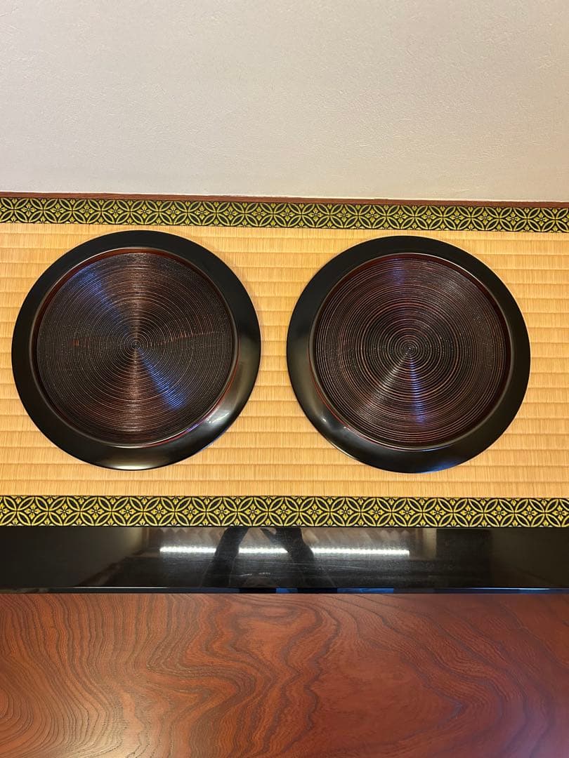 masa石川県加賀市 山中漆器 理平造 飘蒔儈膳四膳　共箱