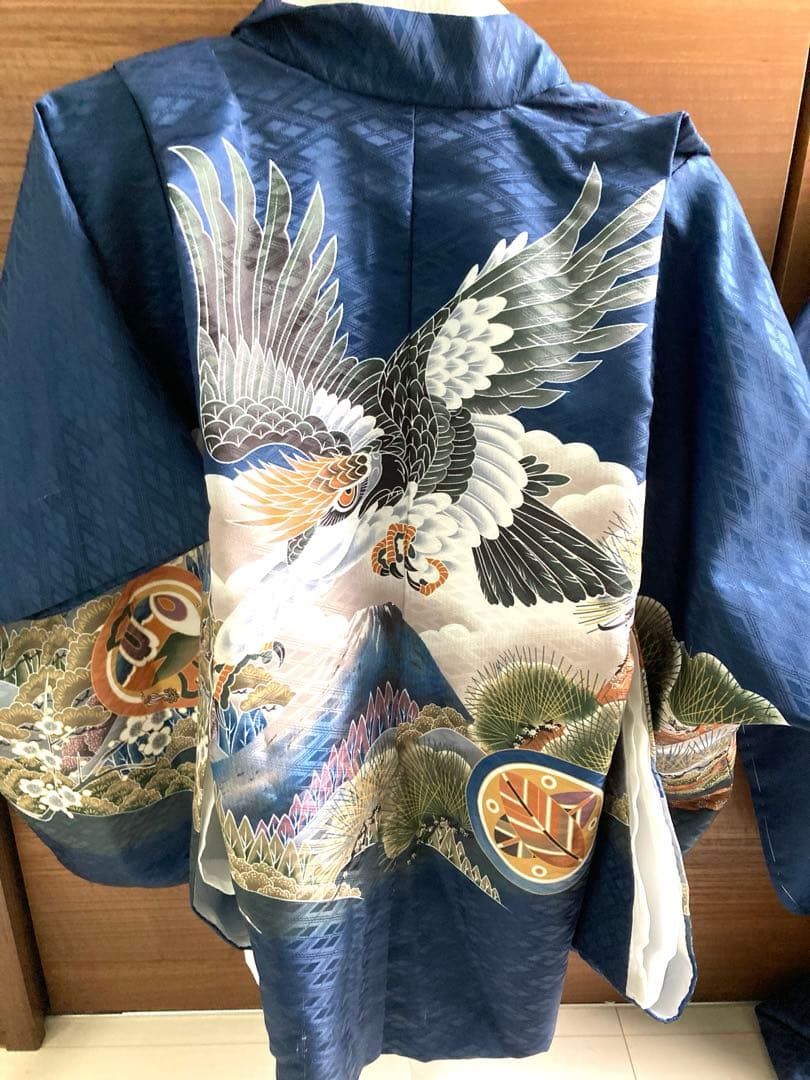 七五三、5歳男児10点フルセット 中古品 紺色 鷲