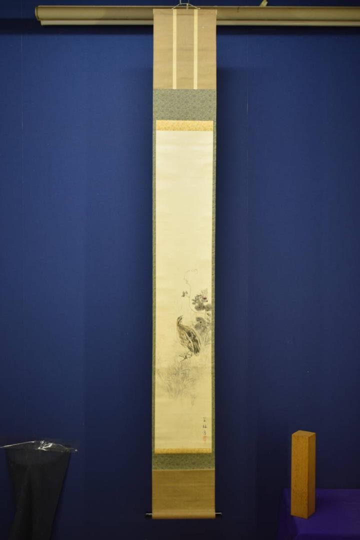 真作/上田万秋/上田萬秋/鶉図/ウズラ図/布袋屋掛軸HH-197