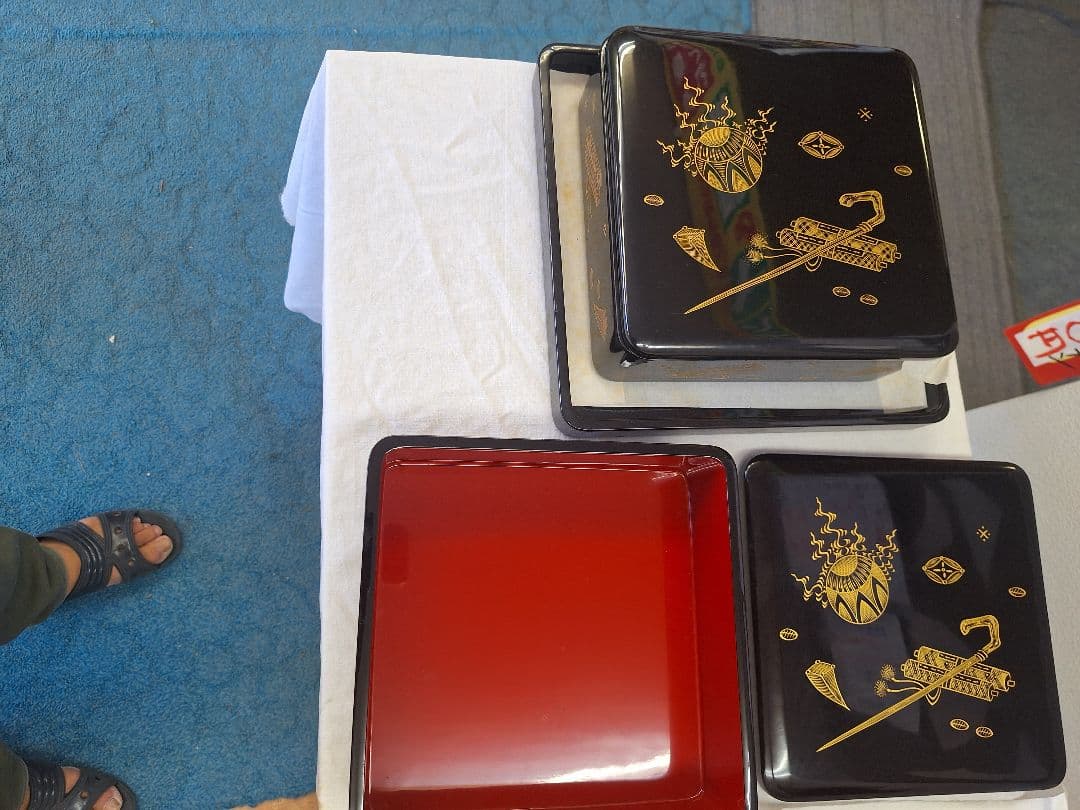 新品！河和田(かわだ越前)漆塗り　二重二枚蓋　宝づくし 二段かさね御重 二枚 蓋