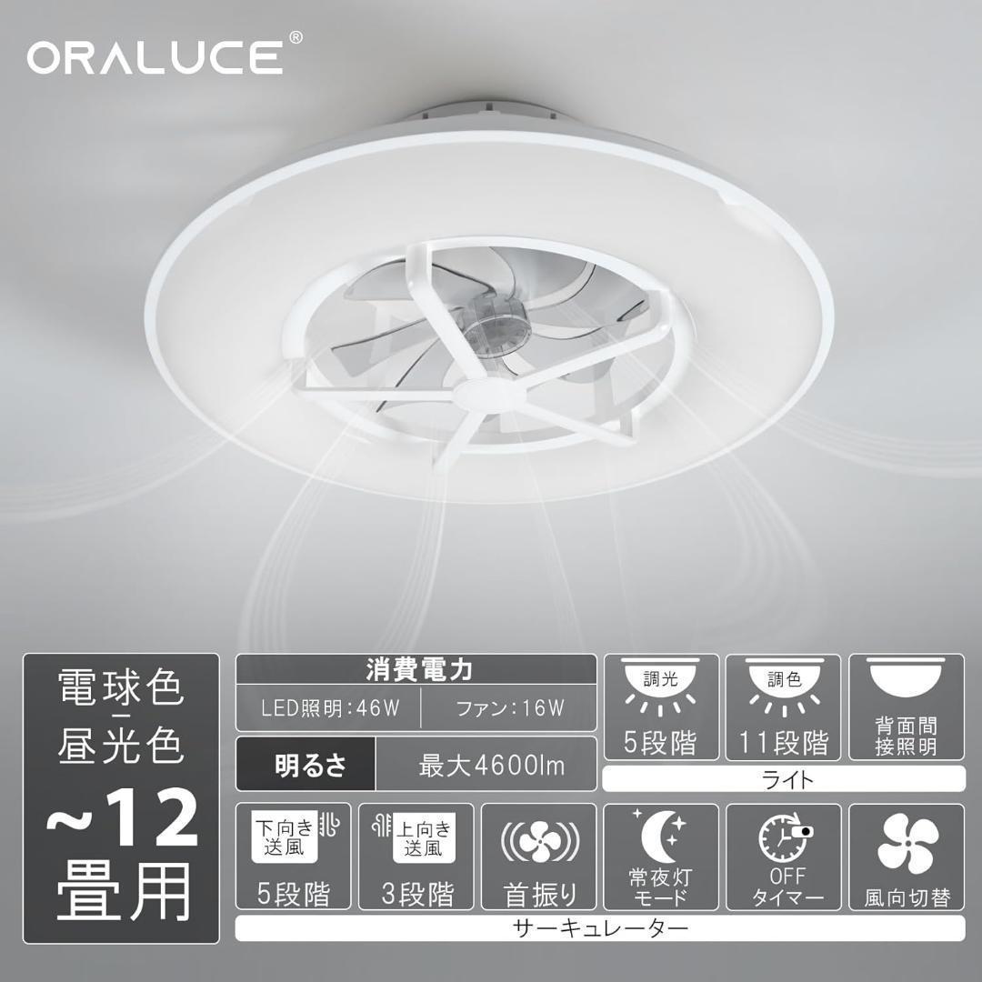 【未開封】シーリングファンライト 12畳 首振り ファン付き LED
