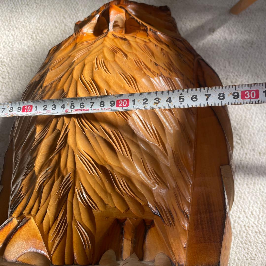 木彫り 名品フクロウ 美品希少 木彫民藝彫刻品。24