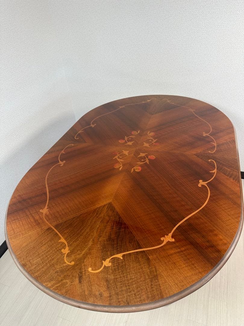 イタリア製 ダイニングテーブル 楕円 1象嵌 猫脚 鏡面 140cm ※i4※