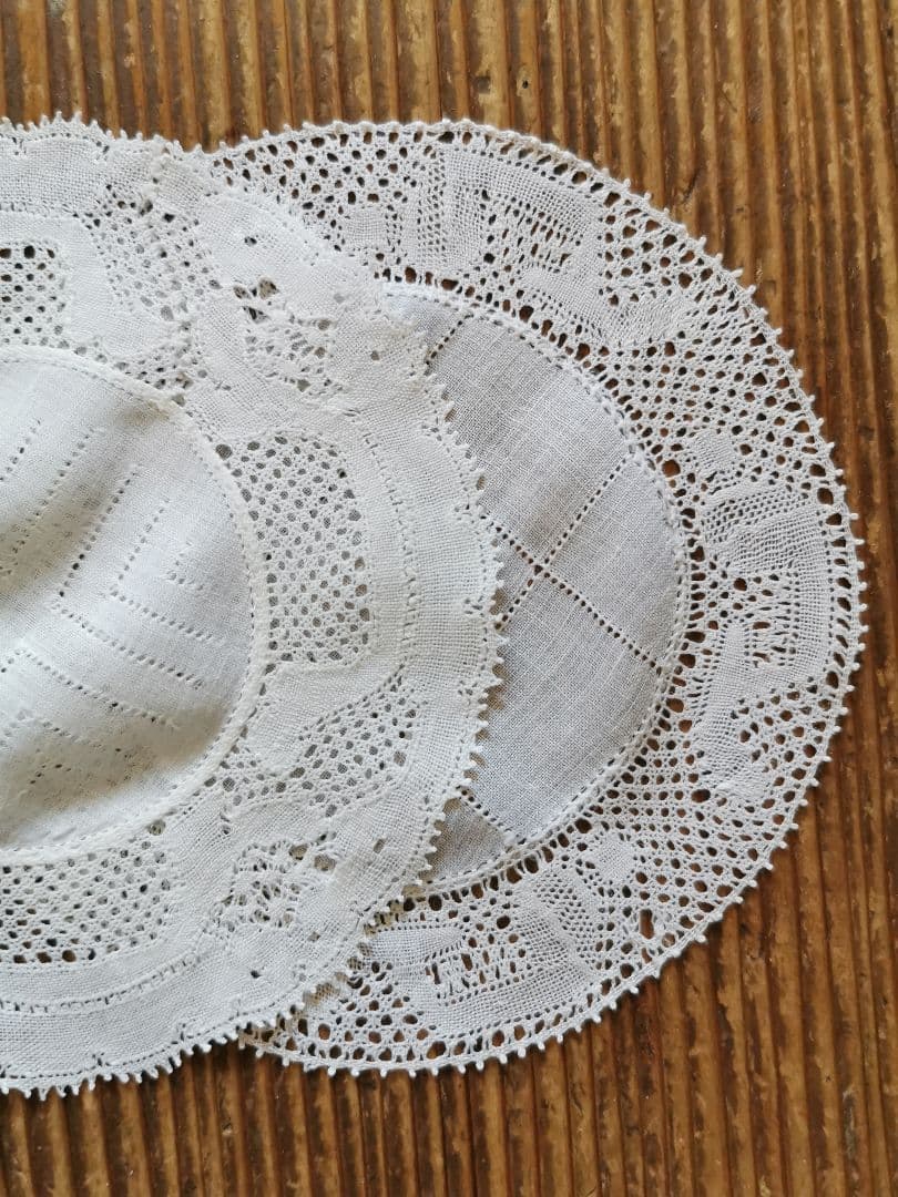 アンティークベルギー フランダースレース ドイリー 透かしクロス格子 2枚セット