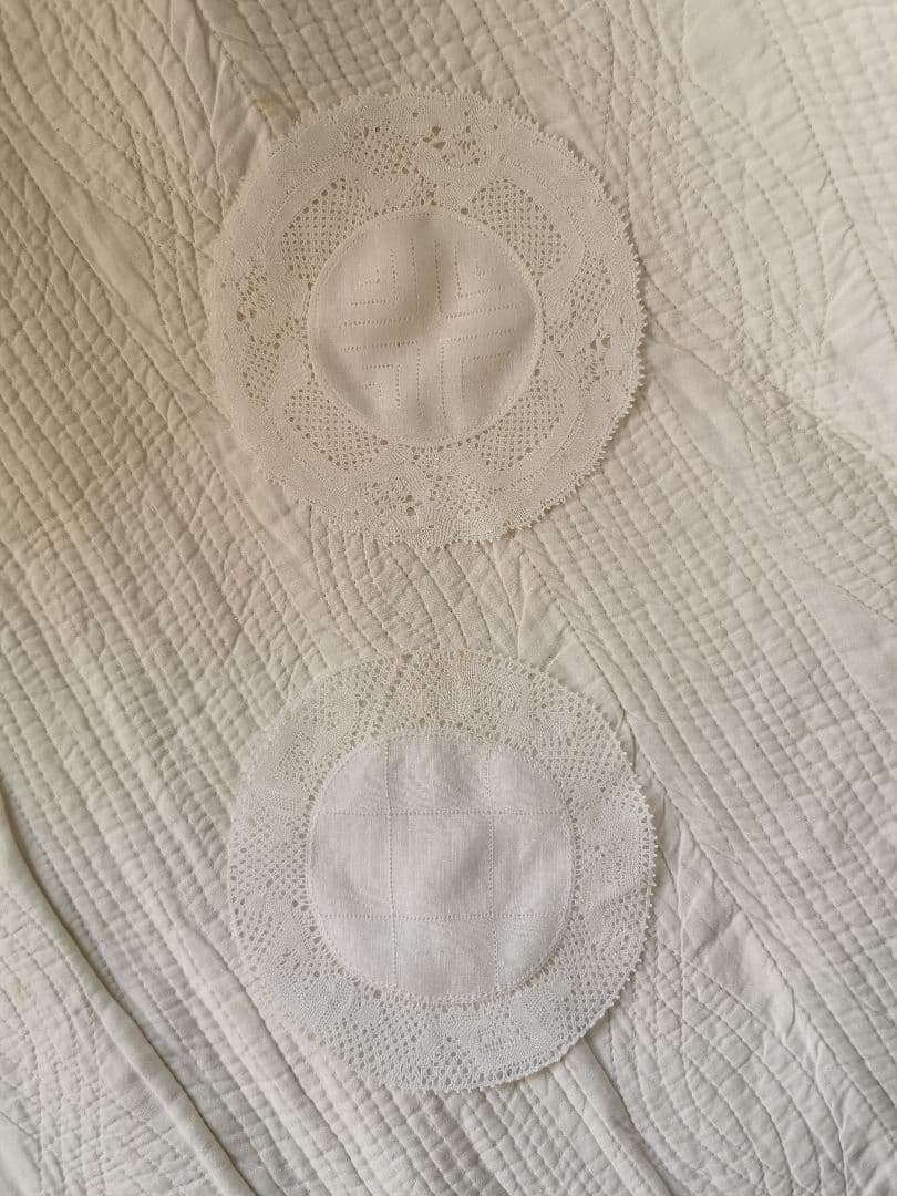 アンティークベルギー フランダースレース ドイリー 透かしクロス格子 2枚セット