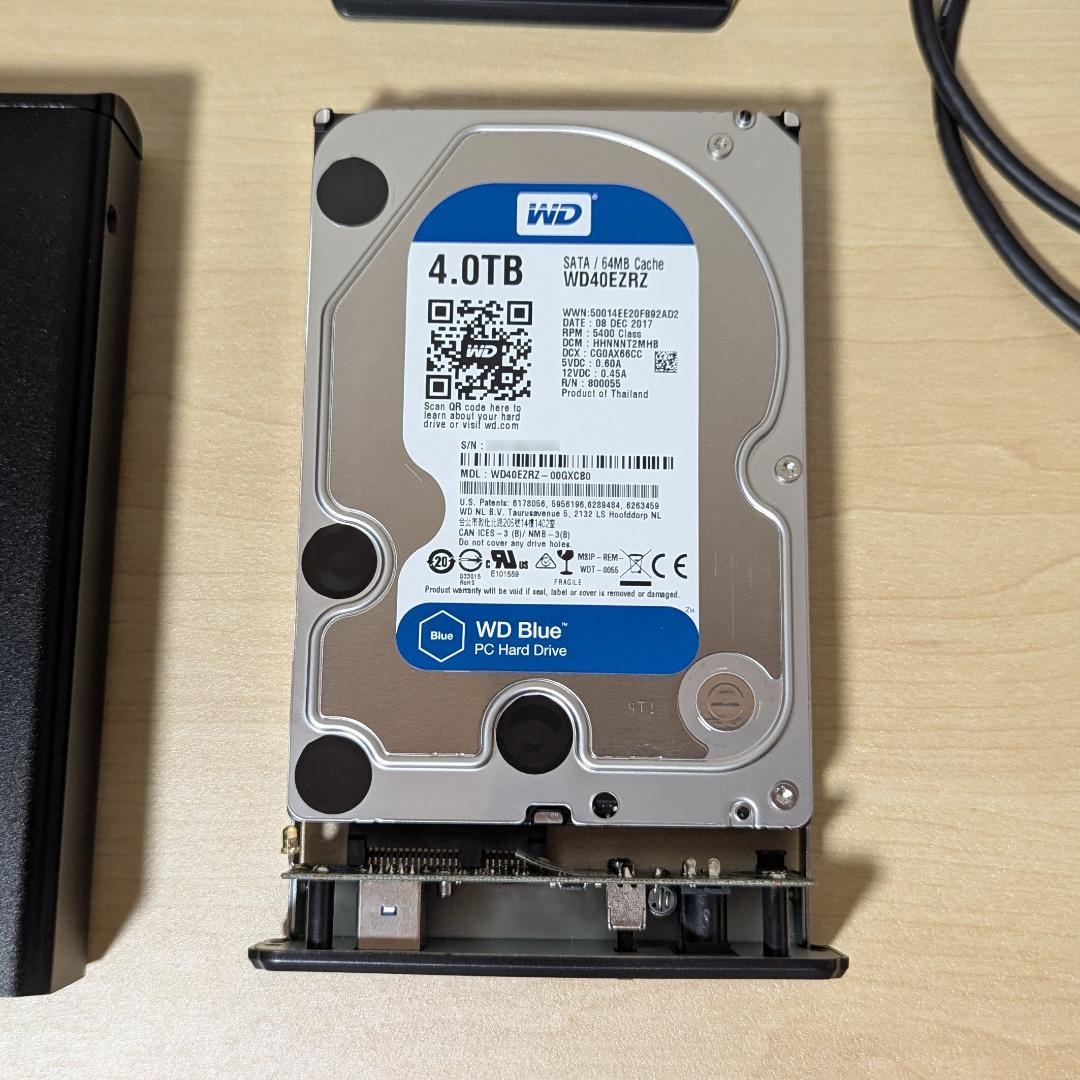 外付けHDD 4TB 玄人志向＋Western Digital BLUE HDD