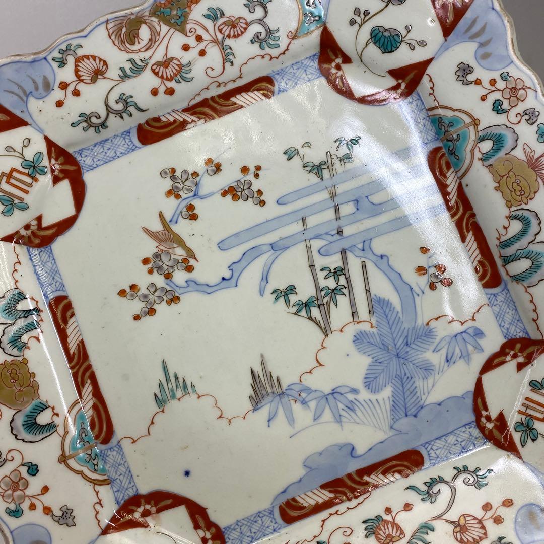 古伊万里　染錦大皿　三ツ組　共箱　タニト　東さ7-0327①