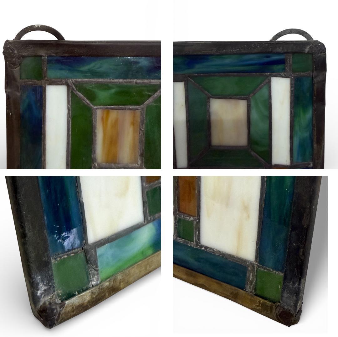 特大 62cm ステンドグラス パネル フランク・ロイド・ライト風 幾何学模様