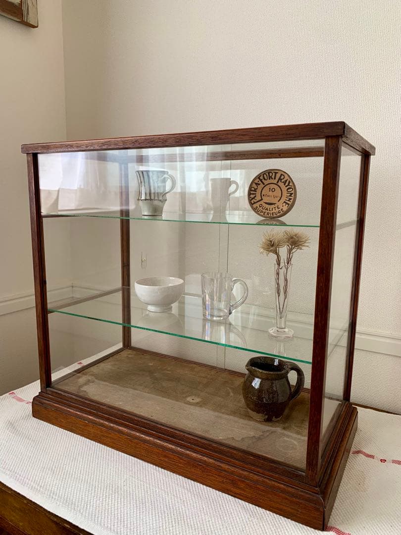 イギリスアンティーク　ガラスショーケース　ヴィンテージ　手渡しのみ　★発送不可