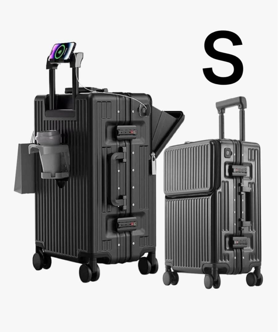 アルミフレームスーツケース♥フロントオープン ブラックSサイズ 42L 機内持込