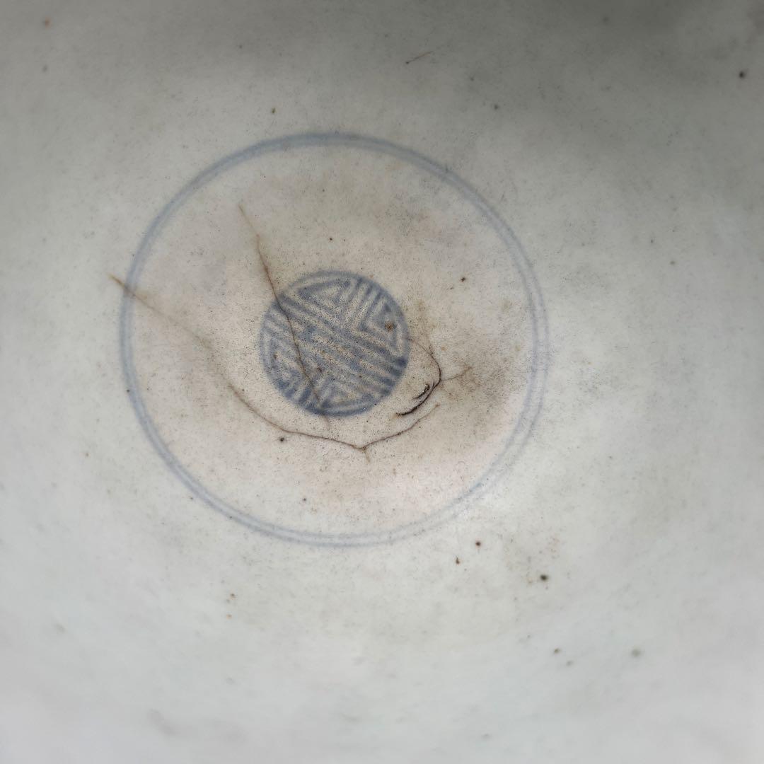 李朝中期　分院　染付コウモリ花文鉢　木箱付　口径15.7㎝　東Y7-1016②