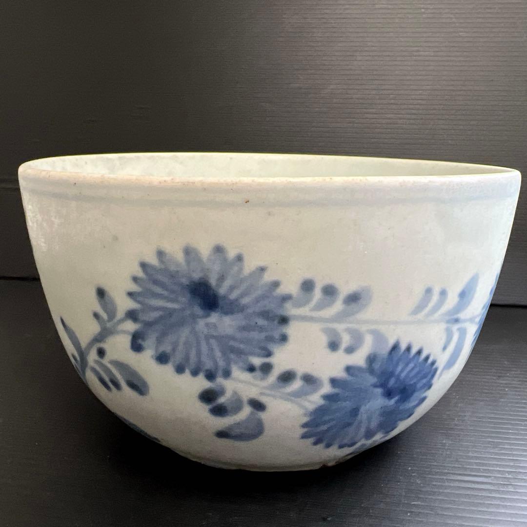 李朝中期　分院　染付コウモリ花文鉢　木箱付　口径15.7㎝　東Y7-1016②