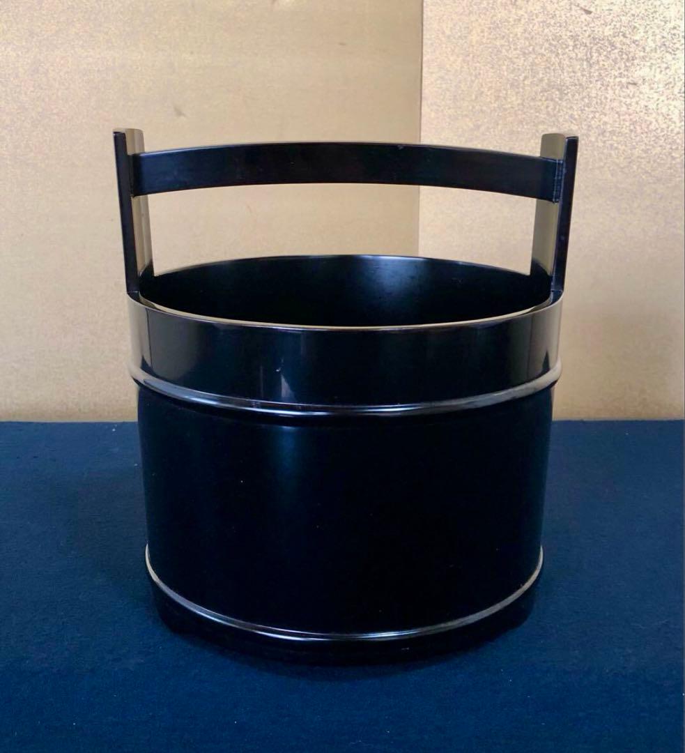 「祖」黒真塗 手桶水指 塗師 川瀬 表完 木製漆器 共箱 (台①)