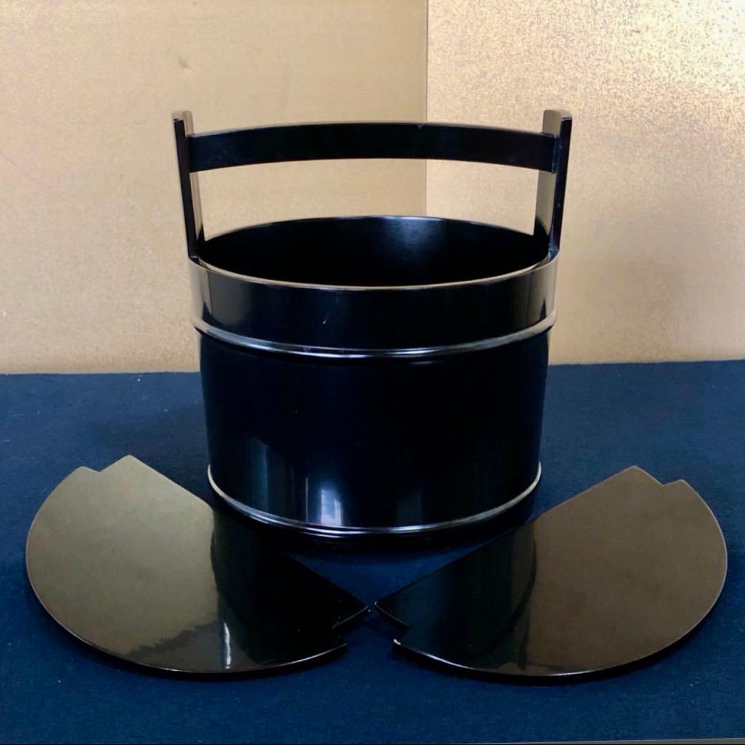 「祖」黒真塗 手桶水指 塗師 川瀬 表完 木製漆器 共箱 (台①)